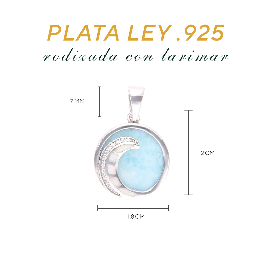 Dije Circular Media Luna Larimar en Plata.925