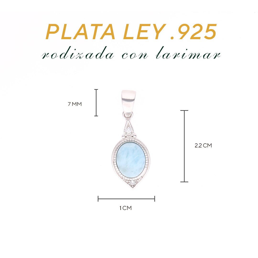 Dije Ovalado Marco Larimar en Plata.925