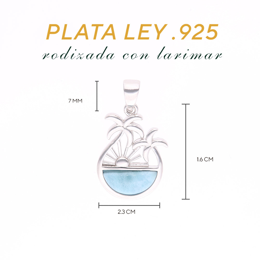 Dije Palmera Tropical Larimar en Plata.925