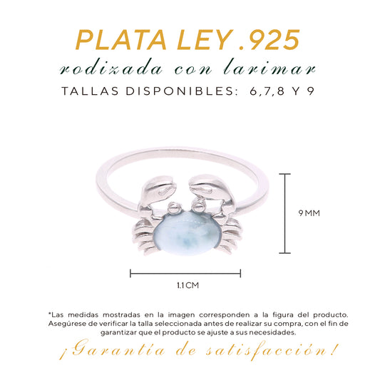Anillo Cangrejo  Larimar en Plata.925