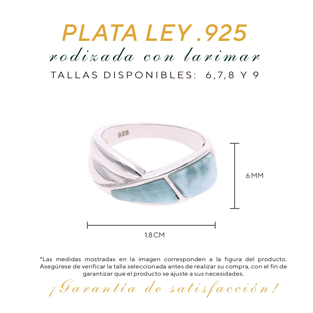Anillo Cruzado de Larimar en Plata.925