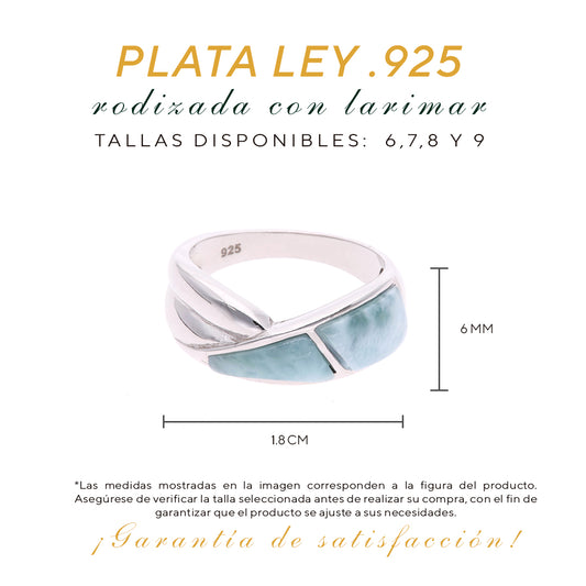 Anillo Cruzado de Larimar en Plata.925