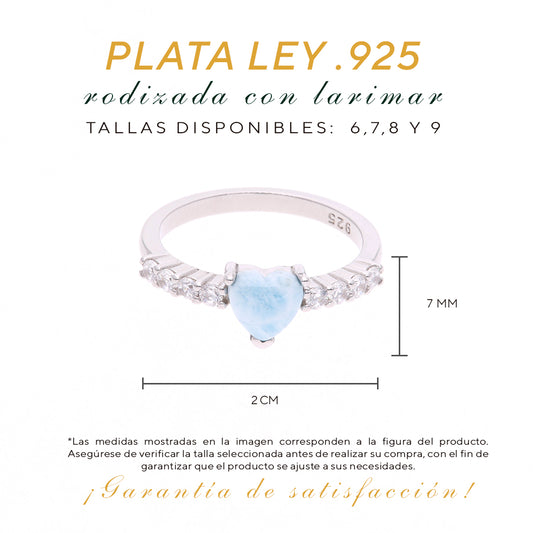 Anillo Corazón de Larimar en Plata.925