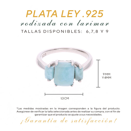 Anillo Cuadrado de Larimar en Plata.925