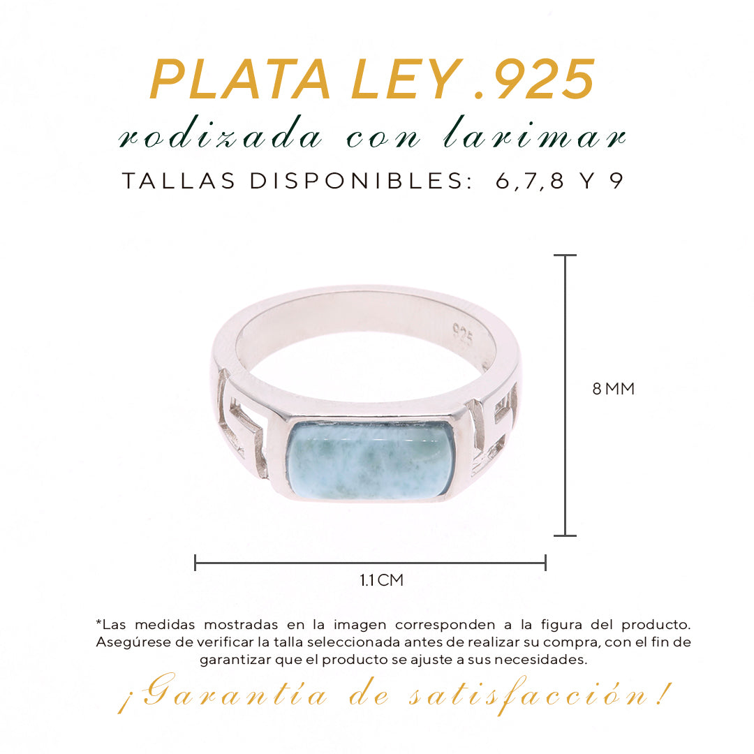 Anillo Rectangular Ancho Larimar en Plata.925
