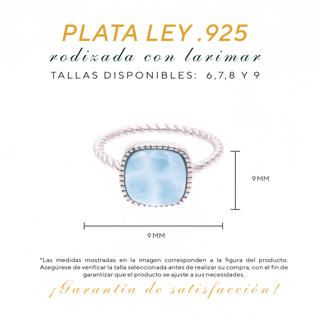 Anillo Larimar con Bisel en Plata.925