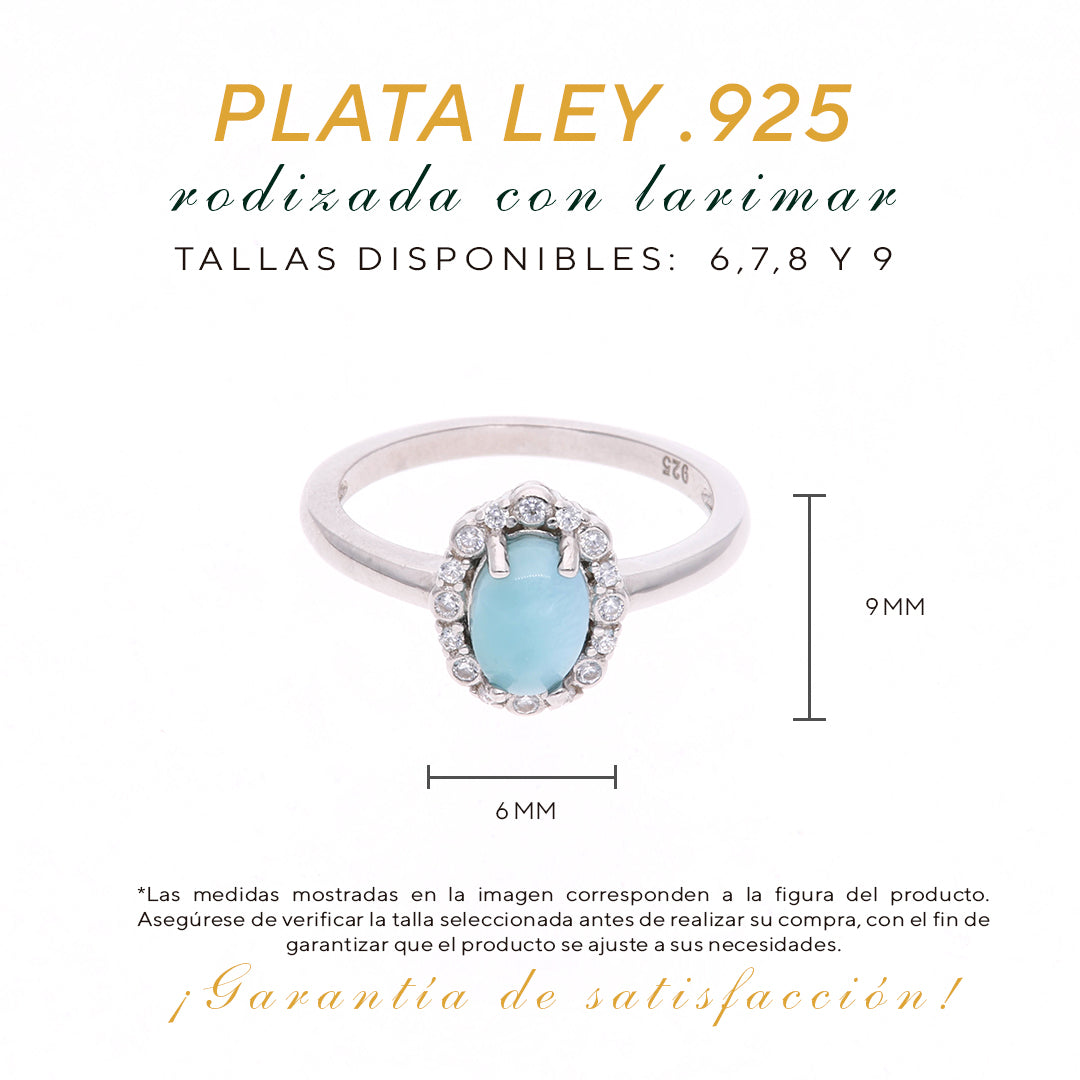 Anillo Ovalado Clásico de Larimar en Plata.925
