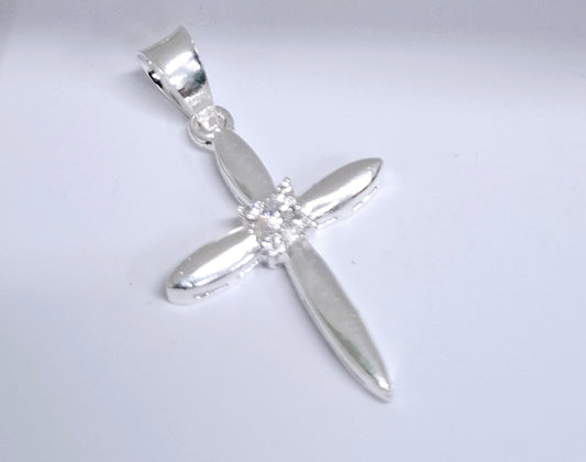 Dije Plata .925 Forma Cruz con Topacio blanco  Mod. DRP061 - Joyería Religiosa