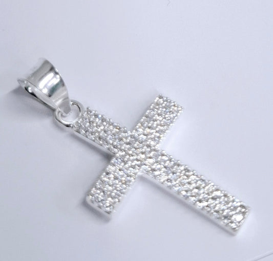 Dije de  Plata .925 en  Forma de  Cruz con Topacio blanco  Mod. DRP013 - Joyería Religiosa