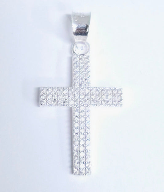 Dije de  Plata .925 en  Forma de  Cruz con Topacio blanco  Mod. DRP013 - Joyería Religiosa