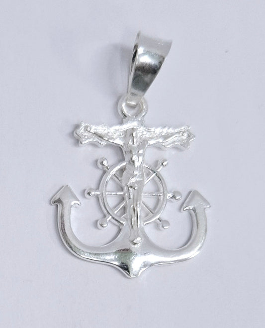 Dije de Plata  ley .925 en Forma de Ancla con cristo Mod. DR073
