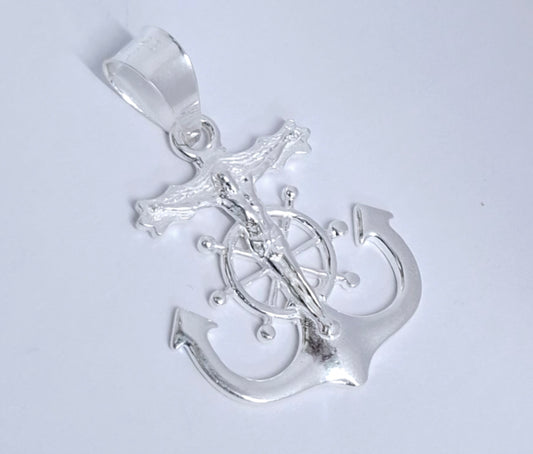 Dije de Plata  ley .925 en Forma de Ancla con cristo Mod. DR073