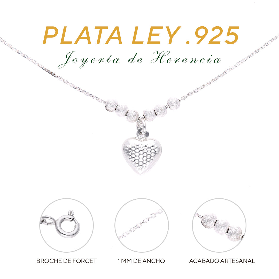 Collar de Plata .925 - Cadena Popcorn con Discos Degradé, Zircones y Dije Corazón Diamantado