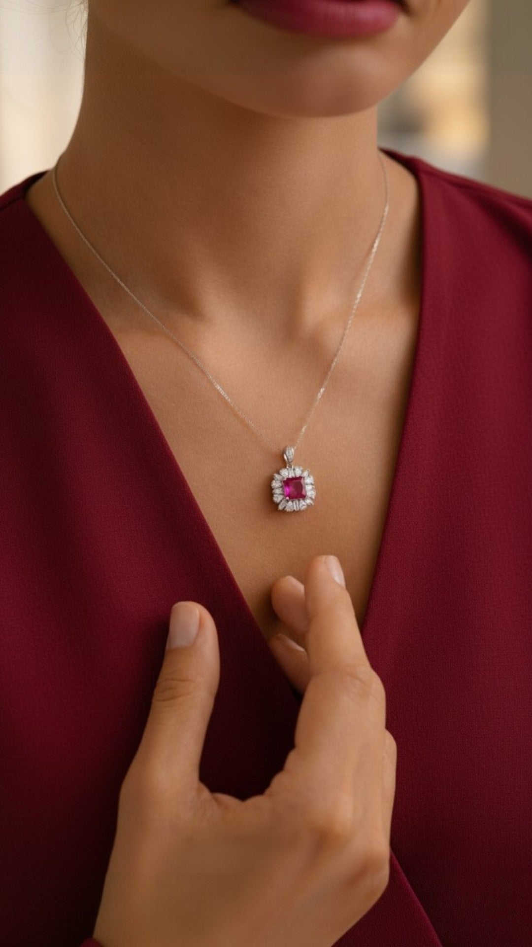 Dije Plata Ley 925 con Rodio y Zirconia AAA Color Rojo Rubí y Blanco