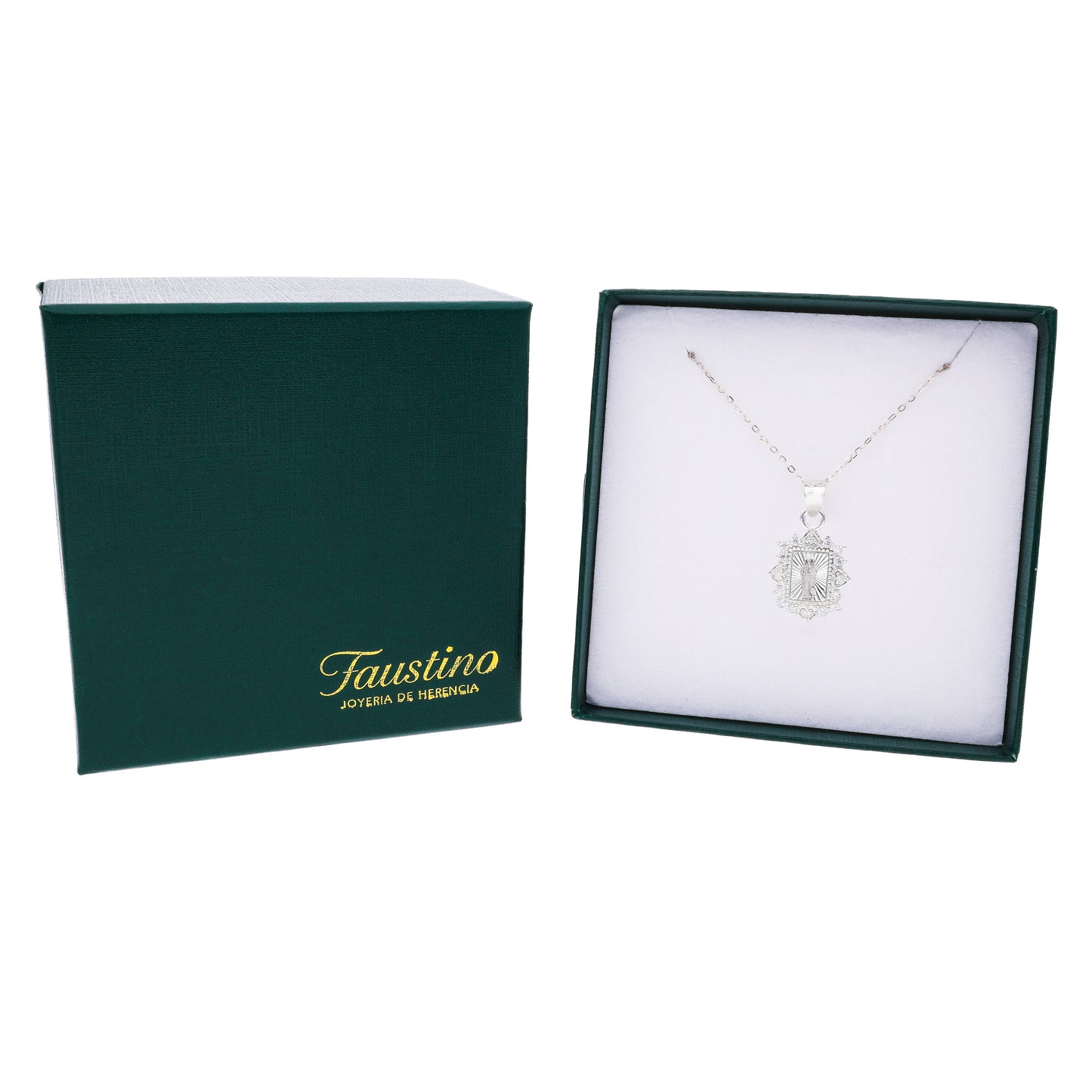 Dije Divino Niño medallón rectangular plata .925 en caja Faustino Joyería de Herencia