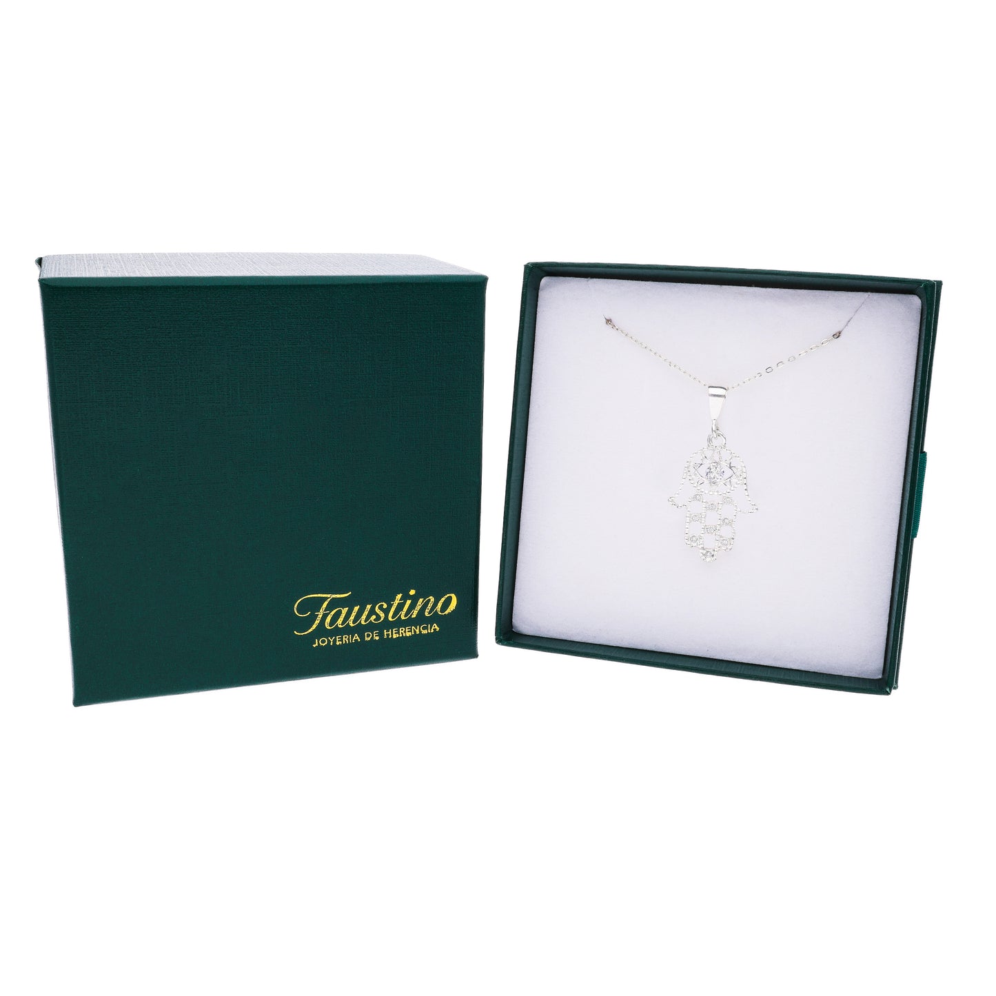 Dije Mano de Fátima Hamsa plata .925 en caja Faustino Joyería de Herencia