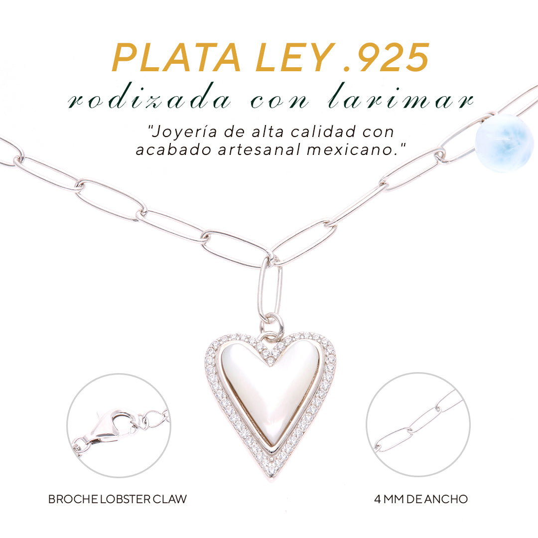 Collar Corazón Abierto de Larimar Plata.925