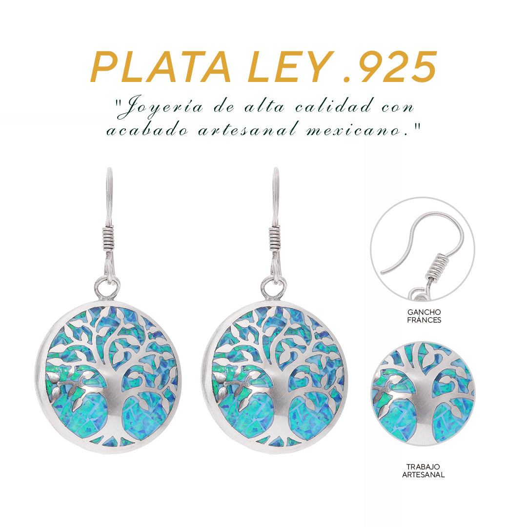 Detalle del gancho francés y trabajo artesanal calado — Aretes Árbol de la Vida plata .925
