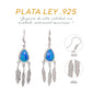 Aretes Gota de Ópalo Azul con Plumas — Plata Esterlina .925