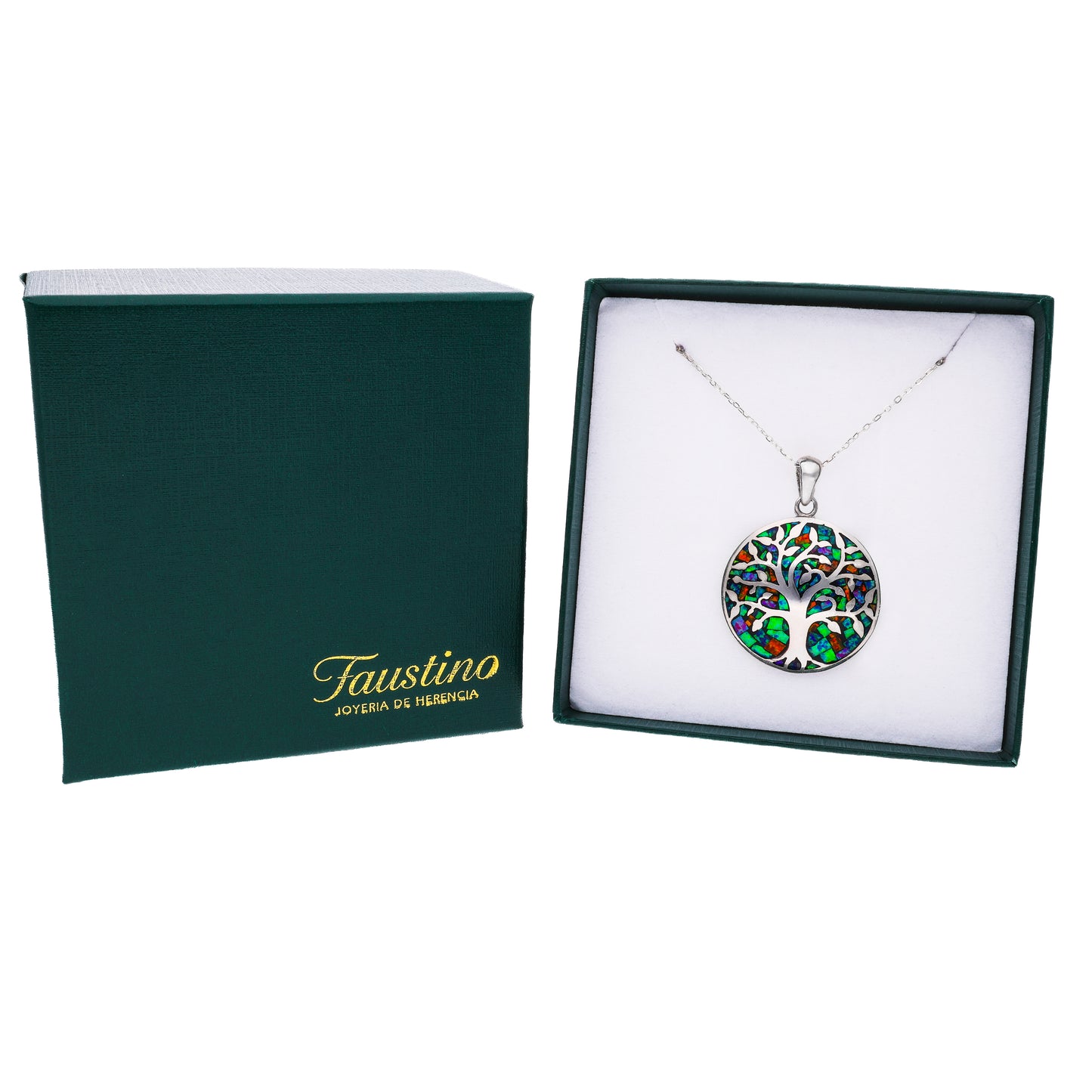 Dije Árbol de la Vida con Ópalo Negro Multicolor — Plata .925 | OP-FAU-25-0327