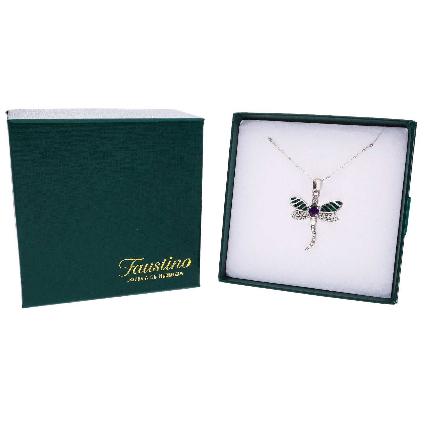 Dije Libélula con Ópalo Verde y Amatista — Plata Esterlina .925