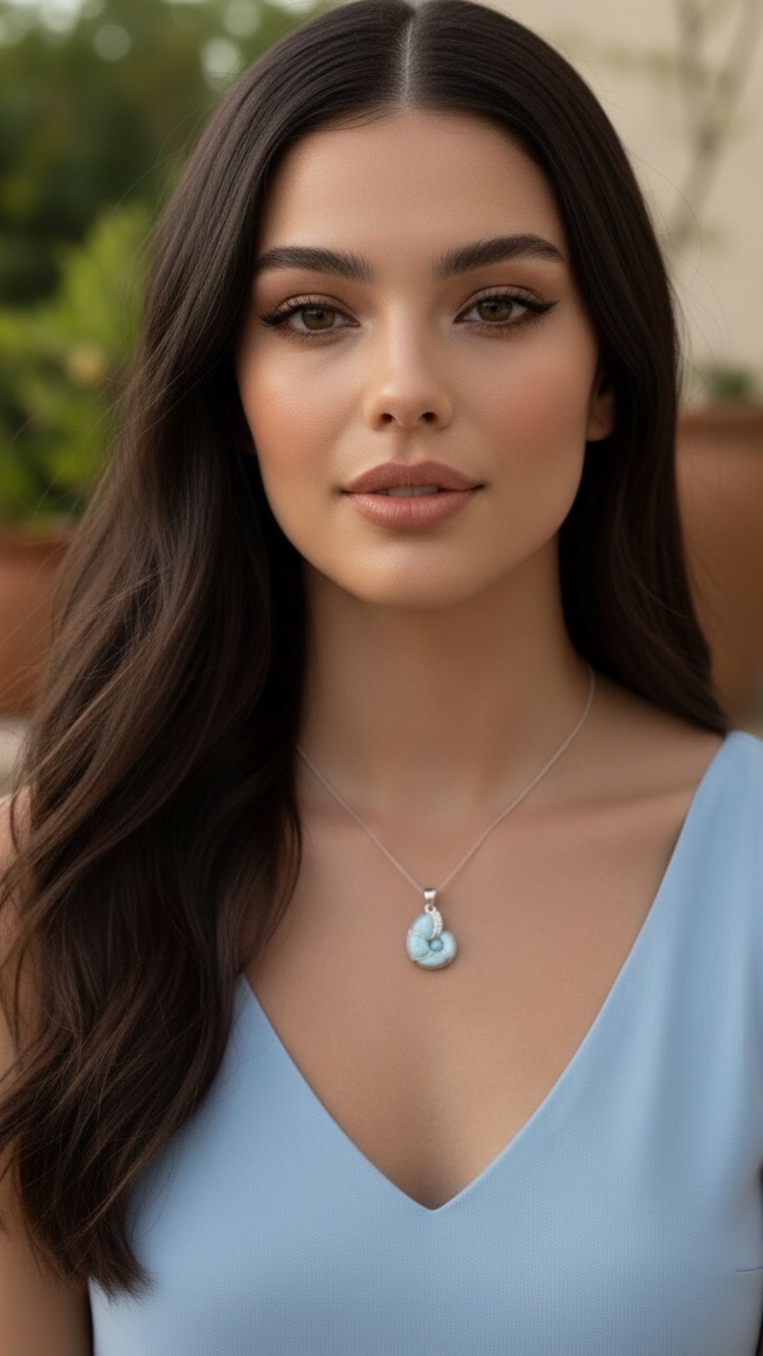 Dije Concha marina de Larimar en Plata .925