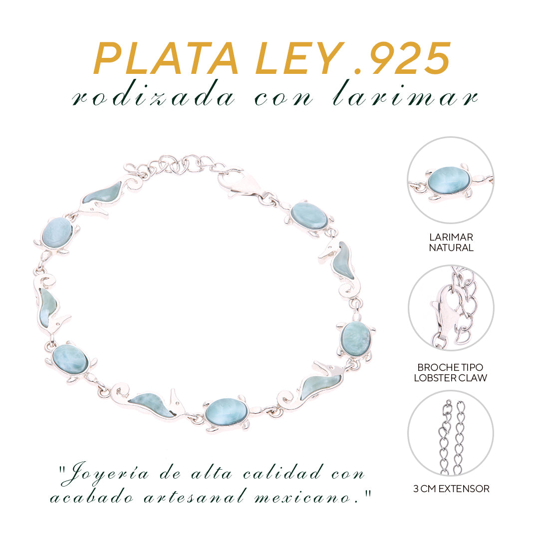Pulsera tortuga/caballito de mar Larimar Plata.925