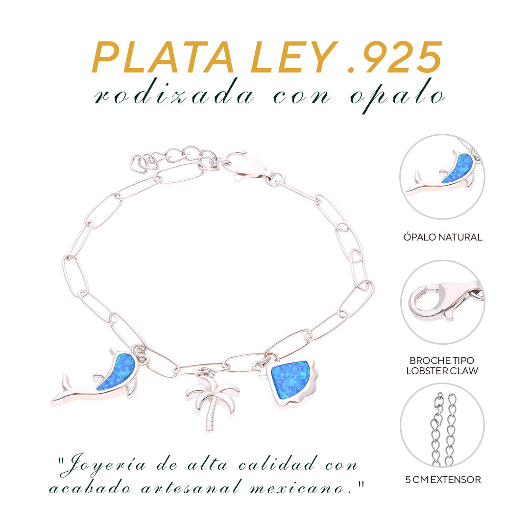 Pulsera Dijes Marinos Ópalo en Plata.925