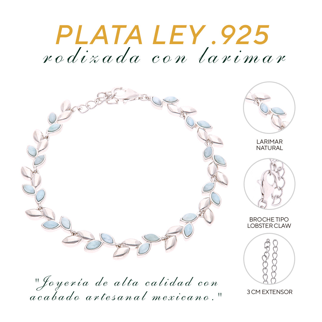 Pulsera Hojas de Larimar en Plata.925