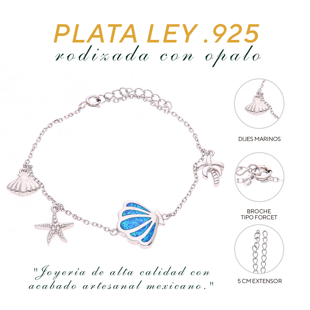 Pulsera Dijes Marinos Ópalo en Plata.925