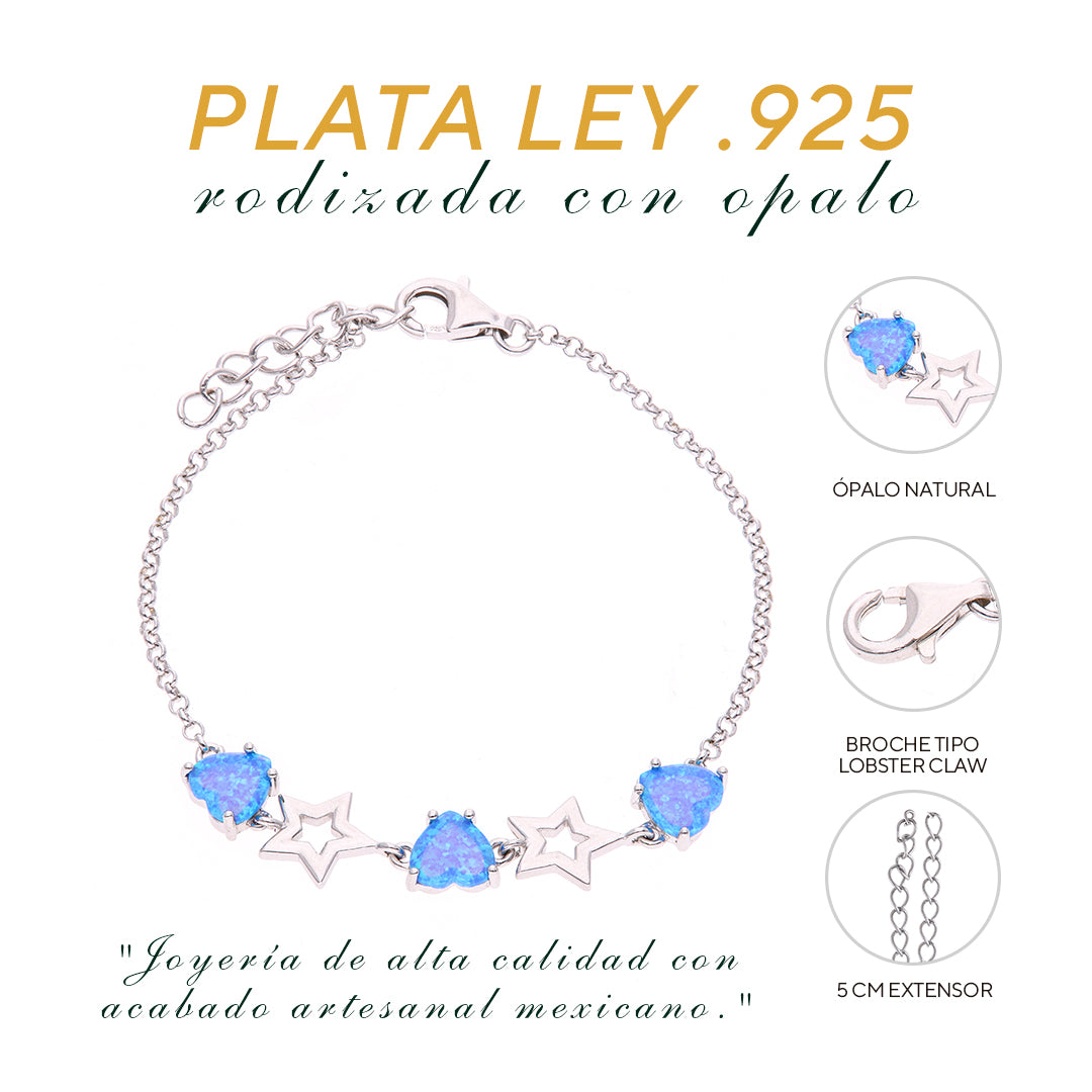 Pulsera Estrellas Combinadas de Ópalo en Plata.925