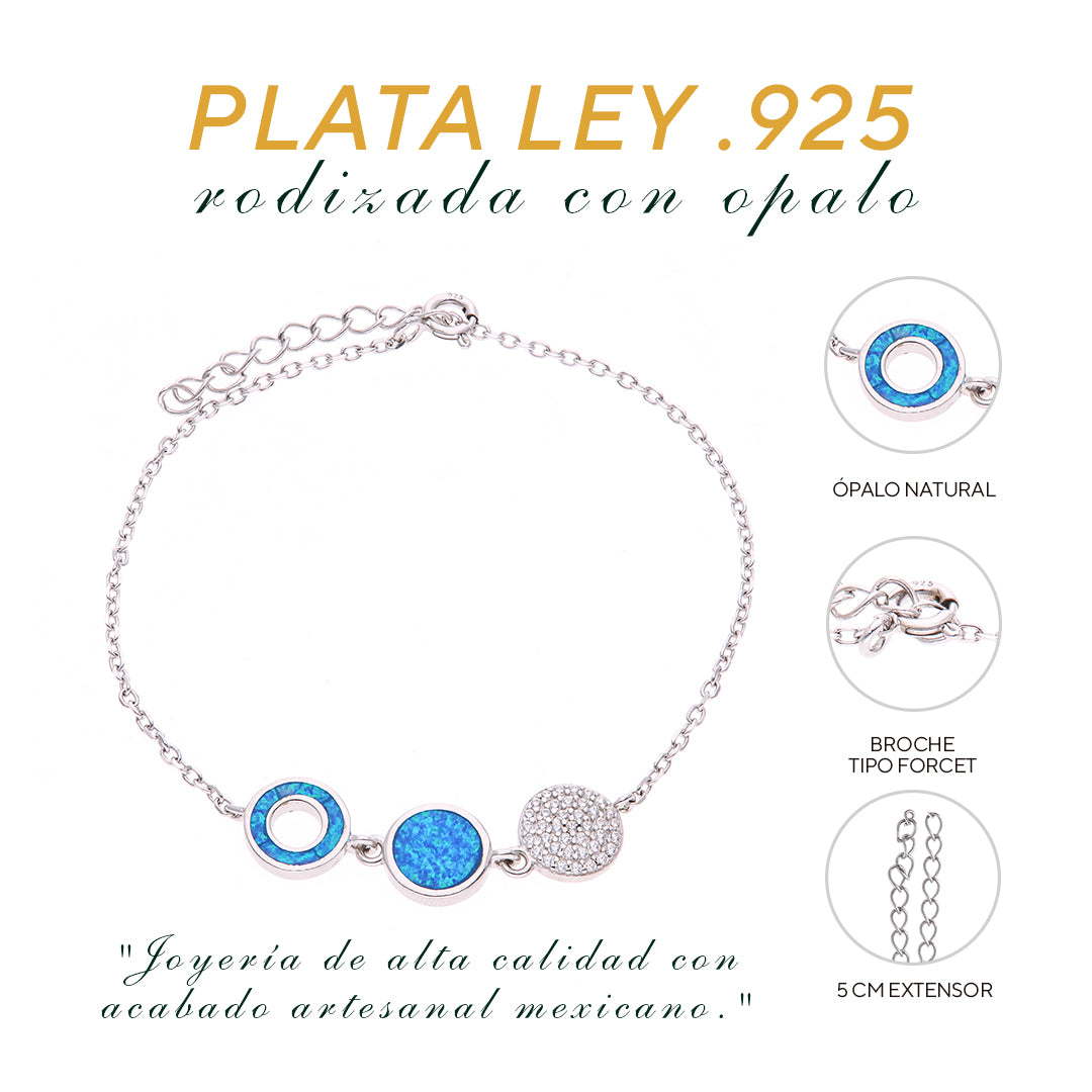 Pulsera Círculos Minimalistas Ópalo Plata.925