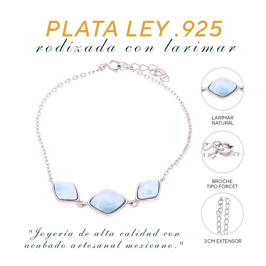 Pulsera Triple Larimar en Plata.925