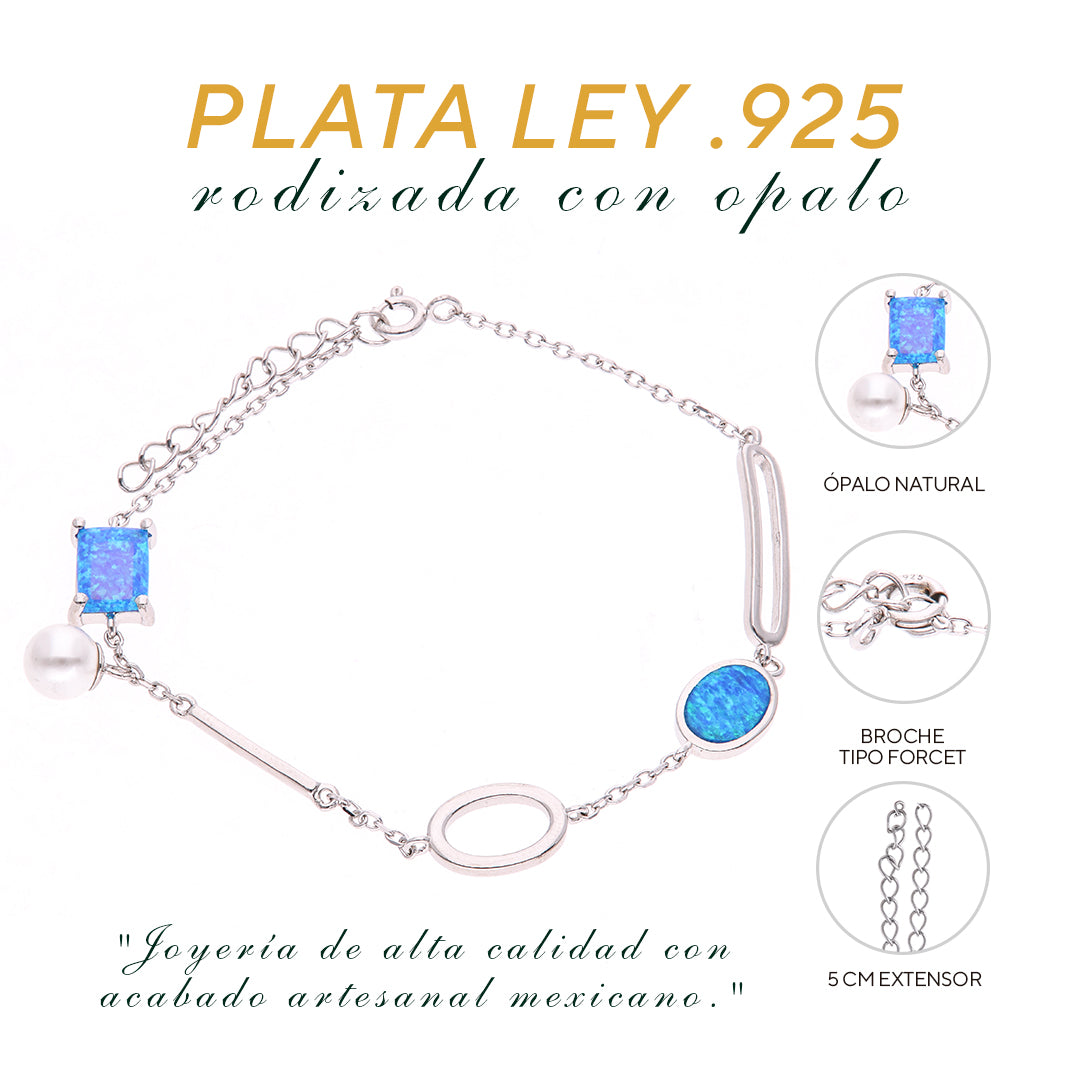 Pulsera Geométrica con Ópalo Plata.925