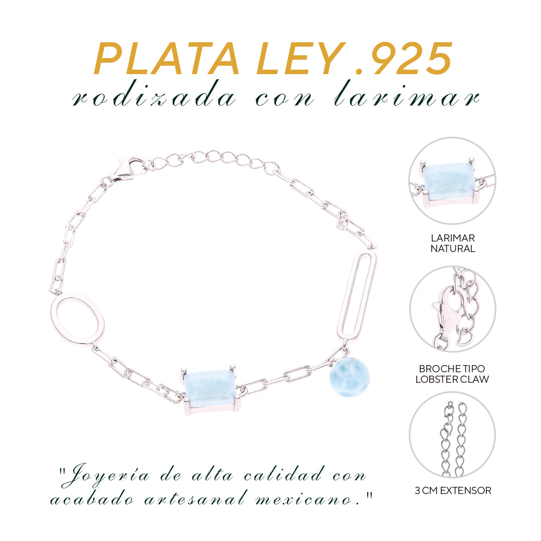 Pulsera Moderna Mixta de Larimar en Plata.925