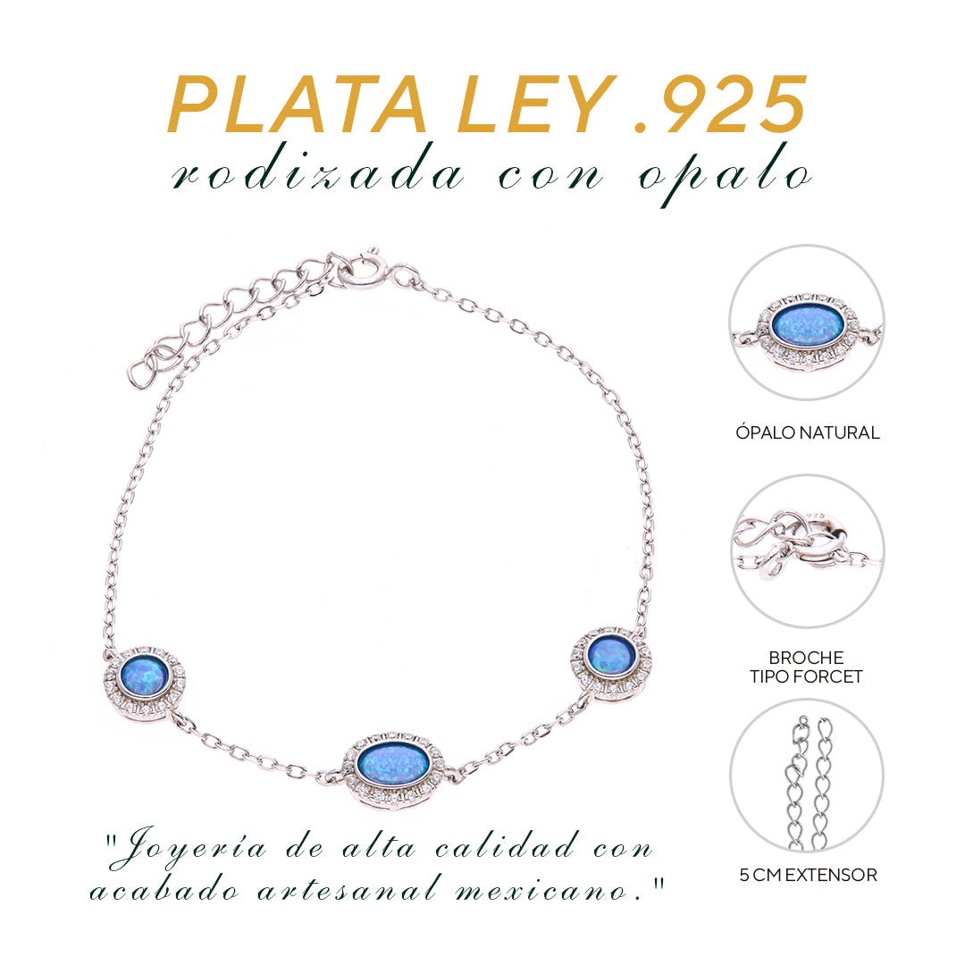 Pulsera Triple Punto de Ópalo en Plata.925