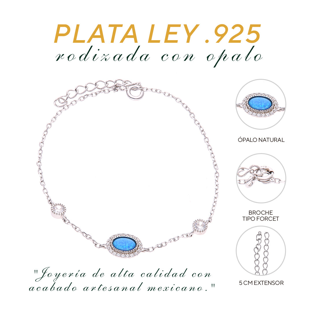 Pulsera Punto de Ópalo en Plata.925