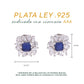 BROQUEL EN PLATA LEY .925, CON RODIO , ZIRCONIA AAA AZUL ZAFIRO Y BLANCO  , EN FORMA DE FLOR