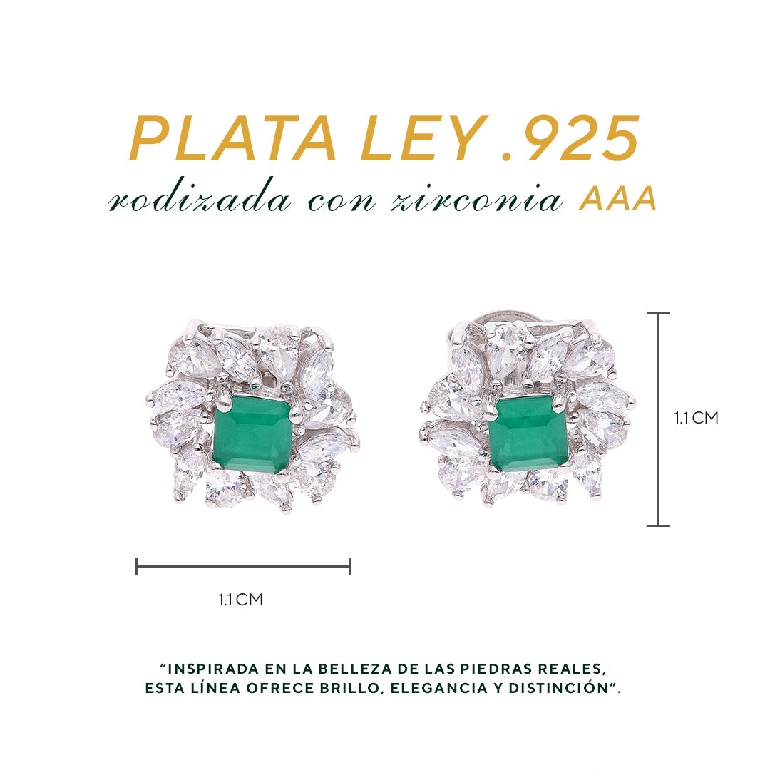BROQUEL EN PLATA LEY .925, CON RODIO , ZIRCONIA AAA VERDE ESMERALDA Y BLANCO