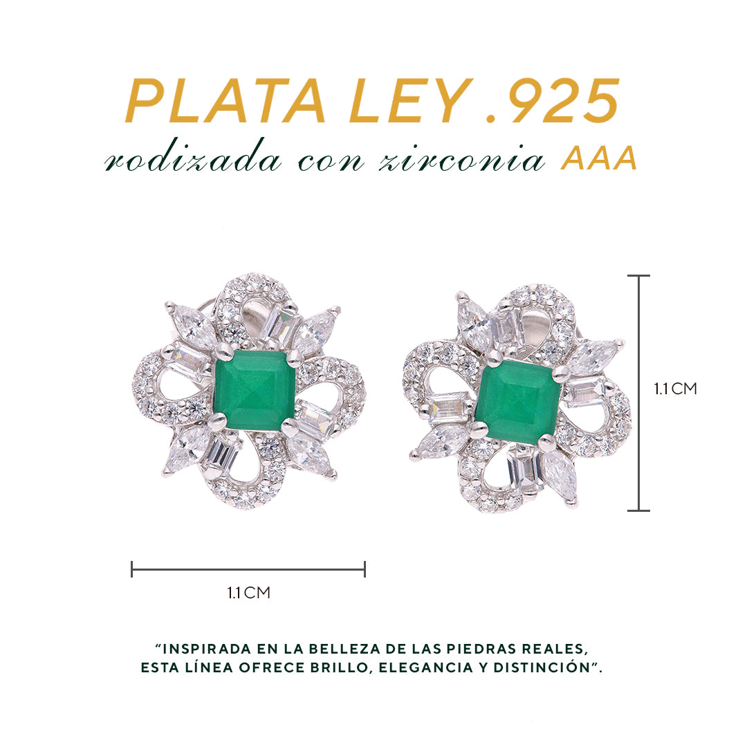BROQUEL EN PLATA LEY .925, CON RODIO , ZIRCONIA AAA VERDE ESMERALDA Y BLANCO