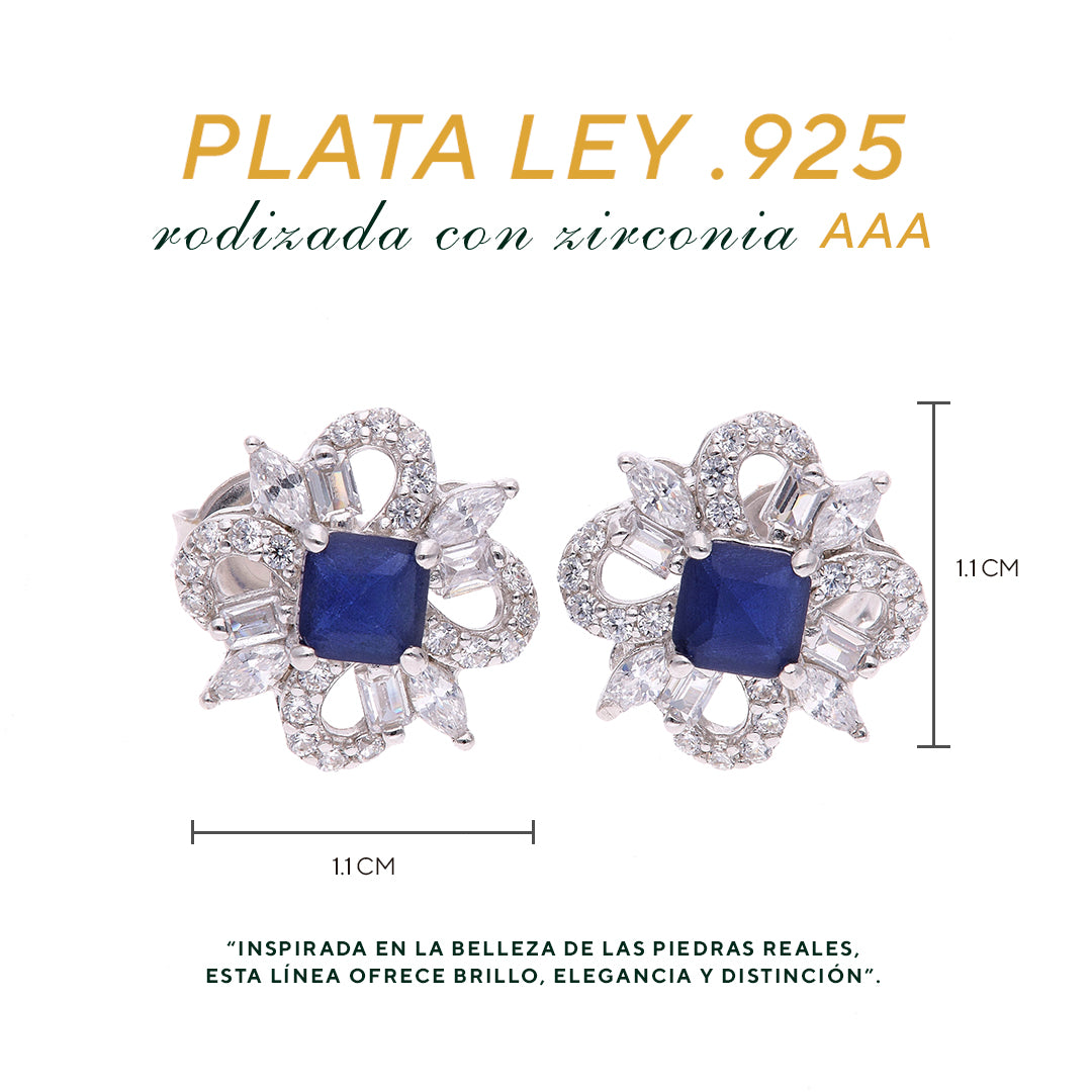 BROQUEL  EN PLATA LEY .925, CON RODIO ,  ZIRCONIA  AAA  AZUL ZAFIRO Y BLANCO   , REDONDO