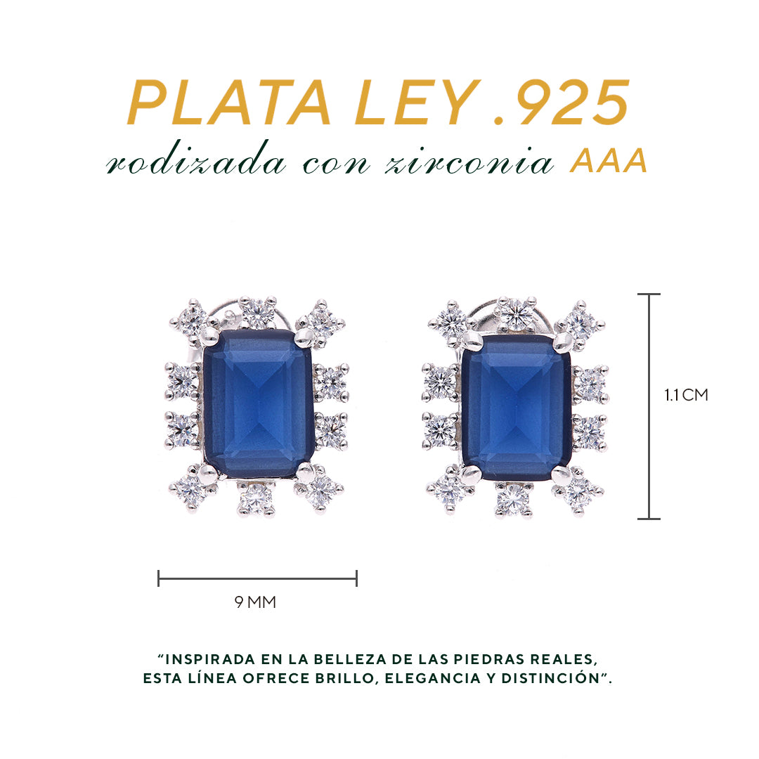 BROQUEL  EN PLATA LEY .925, CON RODIO ,  ZIRCONIA  AAA  AZUL ZAFIRO Y BLANCO   , REDONDO