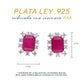 BROQUEL PLATA.925, CON RODIO , ZIRCONIA AAA ROJO RUBI