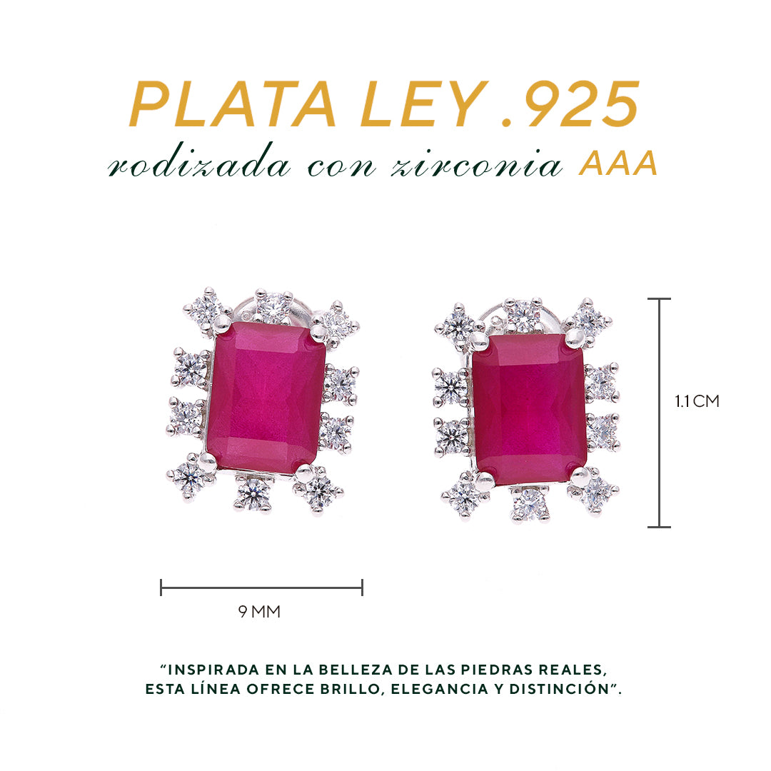 BROQUEL PLATA.925, CON RODIO , ZIRCONIA AAA ROJO RUBI
