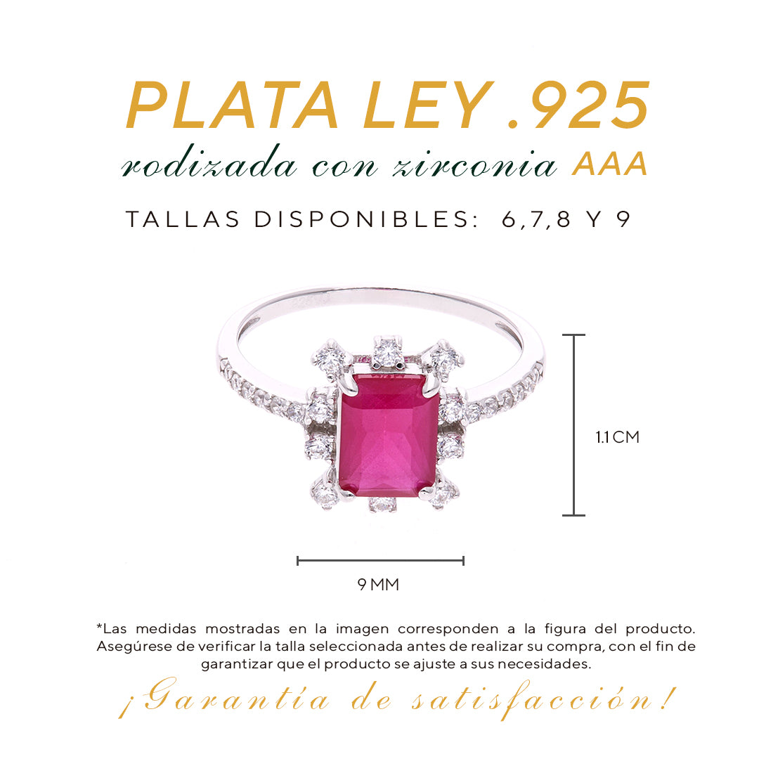 ANILLO EN PLATA LEY .925, CON RODIO , ZIRCONIA AAA ROJO RUBI Y BLANCO