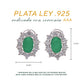 Broquel Plata Ley 925 con Rodio y Zirconia AAA Color Verde Esmeralda y Blanco Ovalado