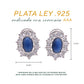 Broquel Plata Ley 925 con Rodio y Zirconia AAA Color Azul Zafiro y Blanco Ovalado