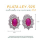 Broquel Plata Ley 925 con Rodio y Zirconia AAA Color Rojo Rubí y Blanco Ovalado