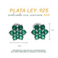 BROQUEL EN PLATA LEY .925, CON RODIO ,  ZIRCONIA AAA  VERDE ESMERALDA Y BLANCO