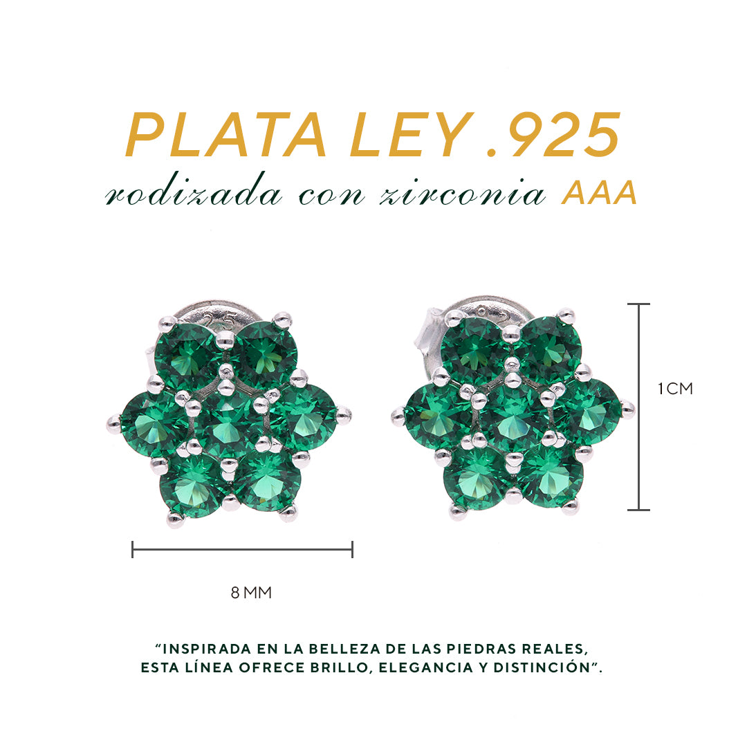 BROQUEL EN PLATA LEY .925, CON RODIO ,  ZIRCONIA AAA  VERDE ESMERALDA Y BLANCO